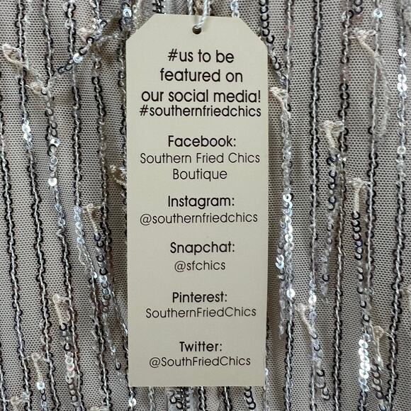 Southern Fried Chics Jacket 3XL Champagne Beige Mesh Sequin Fringe Boho Showgirl - Picture 13 of 16